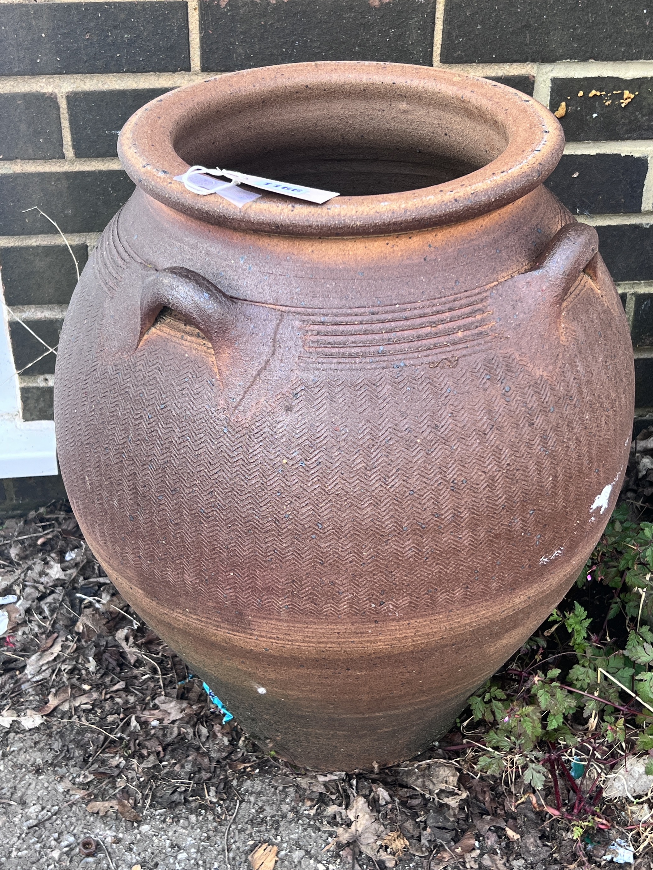A circular salt glazed stoneware storage vessel, diameter 44cm, height 52cm